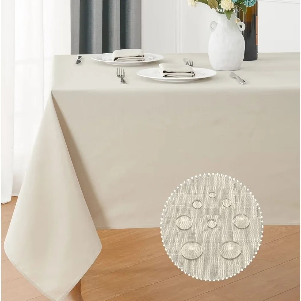 Beige Rectangle 52 X 70 Washable Wrinkle Resistant Tablecloth